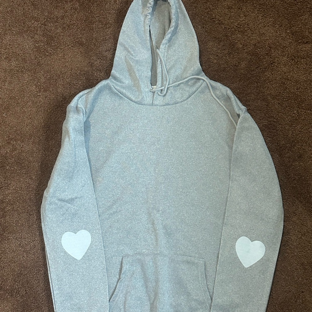 Light Gray Hoodie with Heart Patches